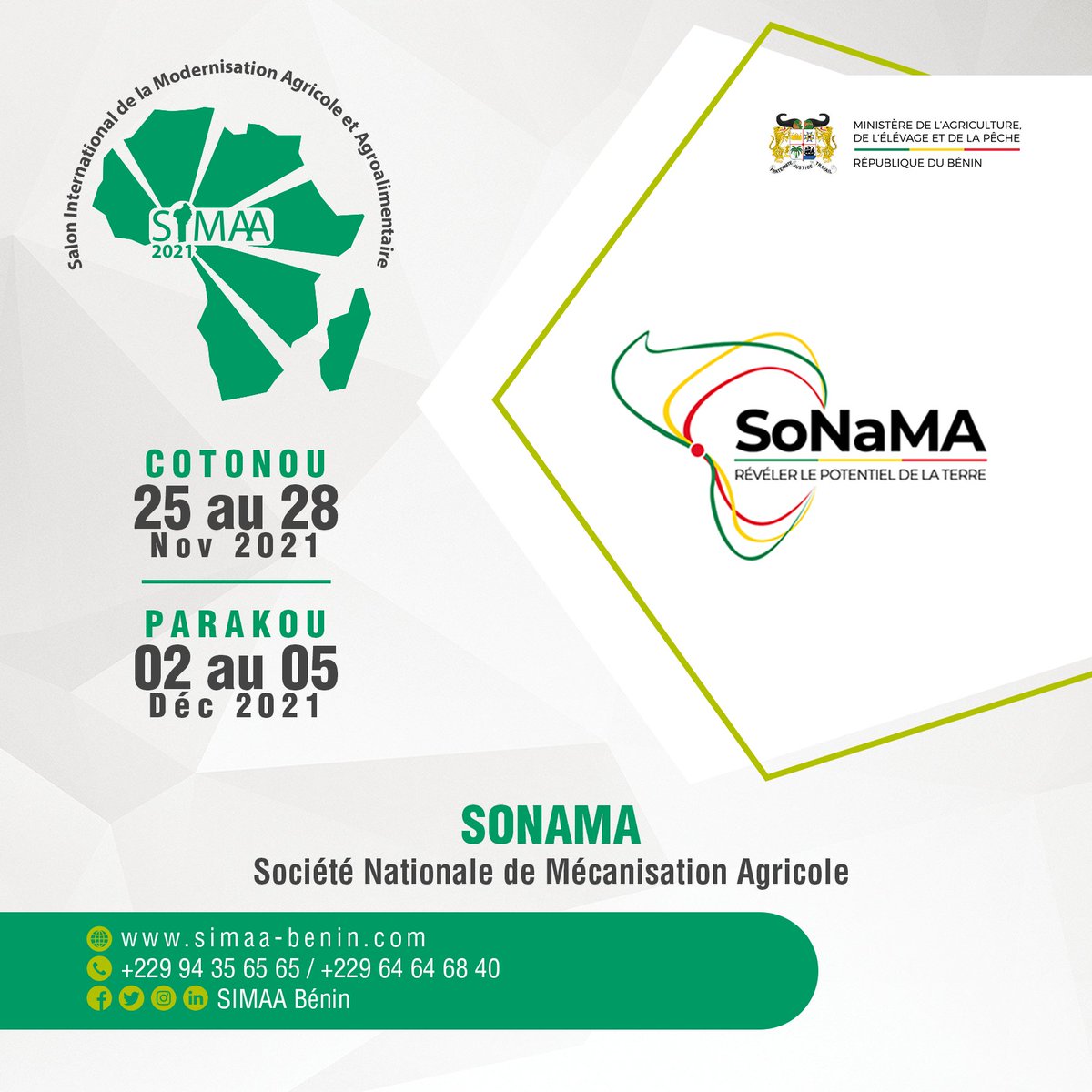 SimaaBenin's tweet photo. Ils seront bien présents au SIMAA!
La SoNaMA: Société Nationale de Mécanisation Agricole.
https://t.co/ouoP2W0WXF
Tél : +229 97 89 20 46 / +229 66 37 93 19
#simaabenin #agriculture #afrique #MAEP 
https://t.co/jt31Ieokba https://t.co/eVKfwIzfOB