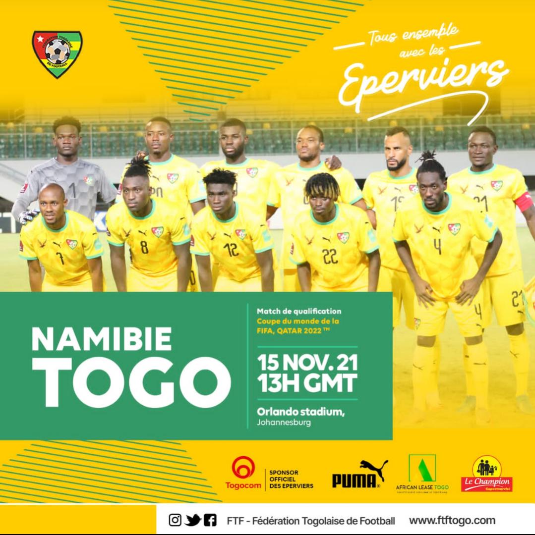 Emedia_tg's tweet photo. Le match opposant la #namibie aux éperviers du #Togo  est prévu pour ce lundi 15 novembre 2021 à 13h GMT. Découvrez le onze de départ des éperviers et un lien pour suivre la rencontre ici : https://t.co/BLxnlIumIJ

#emedia #team228 https://t.co/EAu2tUtKP1