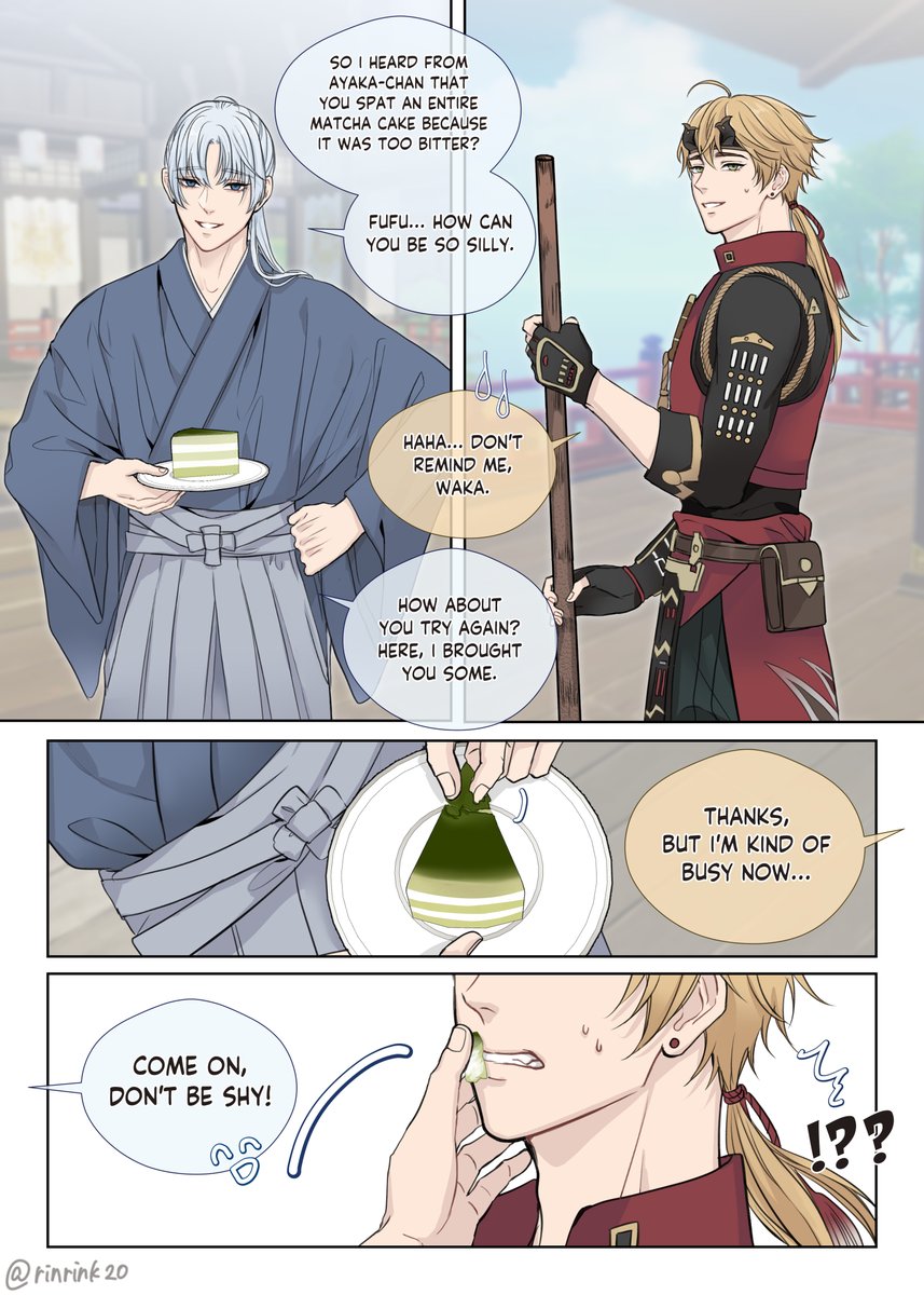 rinrink20's tweet photo. mischevious Ayato is back after he heard about Thoma's incident, based on Ayaka's voice line about Thoma #thomato #トマ人 #原神 #GenshinImpact https://t.co/6Bos6izGw7