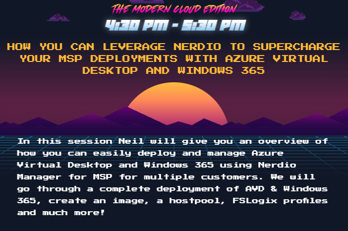 CloudCampQ1's tweet photo. With less than 24hrs to go, we throw the spotlight on our final session with @GetNerdio's @virtualmanc on HOW YOU CAN LEVERAGE NERDIO TO SUPERCHARGE YOUR MSP DEPLOYMENTS WITH AZURE VIRTUAL DESKTOP AND WINDOWS 365! Times running out-register now! @azure  #windows365 @Microsoftirl https://t.co/YWIRX9YxPC