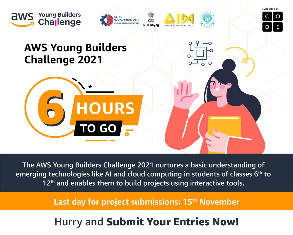 AIMtoInnovate's tweet photo. Hurry up: Time is ticking! ⏰⏳
Last chance to submit your entries to AWS #YoungBuilders Challenge 2021.
Stand a chance to be featured in the national virtual showcase ceremony.
Register here: https://t.co/nE4VXHO2Fj https://t.co/qrJwYUTN6W