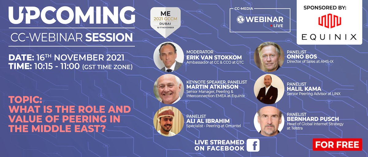 CC_GCCM's tweet photo. #ME2021GCCM event kicking off tomorrow! Join these exclusive hybrid Panels (on-site in Sofitel Dubai Downtown &amp; virtual).
Click here to see learn more: https://t.co/LrJpiVIOSZ
#Dubaievents #knowledgesharing #telcotopics #telecom #Panel

@Omantel @Equinix @Bankai_Group  @enxooteam https://t.co/sYG48fowk4