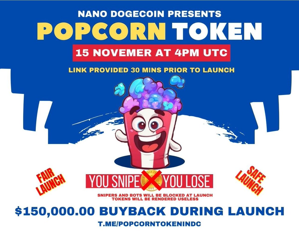 iNanoDogeCoin's tweet photo. Who wants some popcorn 🍿 😋?
#A7TEAM from @NanoINDC #NanoDogecoin #INDC delivers yet ANOTHER #ProjectProfits!
Details down bellow!

Please join Telegram 

https://t.co/rolYkarow2
Or 
https://t.co/U5RqTm8TlO

Last token did close to 600x! 

#BTC #USDT #BNB #ADA #SHIB #dogecoin https://t.co/AYWKTjEFmJ