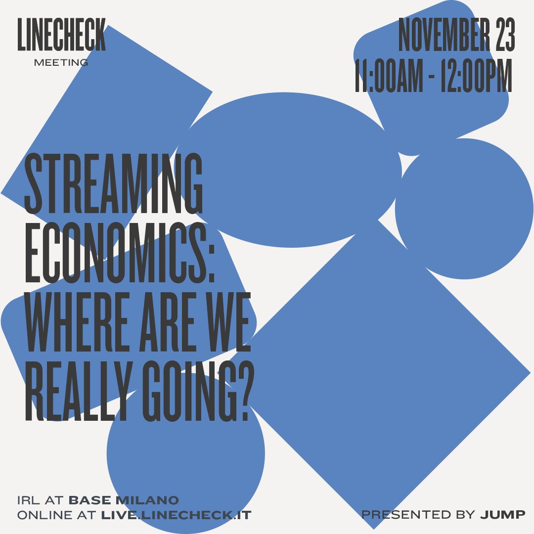 Linecheck Official (@linecheck_it) on Twitter photo 🔵 STREAMING ECONOMICS: WHERE ARE WE REALLY GOING? 🔵
Presented by <a href="/jumpmusicmarket/">JUMP - European Music Market Accelerator</a>
November 23 11:00 - 12:00 AM / BASE Milano and live stream at linecheck.it
Discover more at linecheck.it/meeting/panel/…
🎟 Get your ticket bit.ly/Linecheck21Tic…
#Linecheck21 🔵 STREAMING ECONOMICS: WHERE ARE WE REALLY GOING? 🔵
Presented by <a href="/jumpmusicmarket/">JUMP - European Music Market Accelerator</a>
November 23 11:00 - 12:00 AM / BASE Milano and live stream at linecheck.it
Discover more at linecheck.it/meeting/panel/…
🎟 Get your ticket bit.ly/Linecheck21Tic…
#Linecheck21