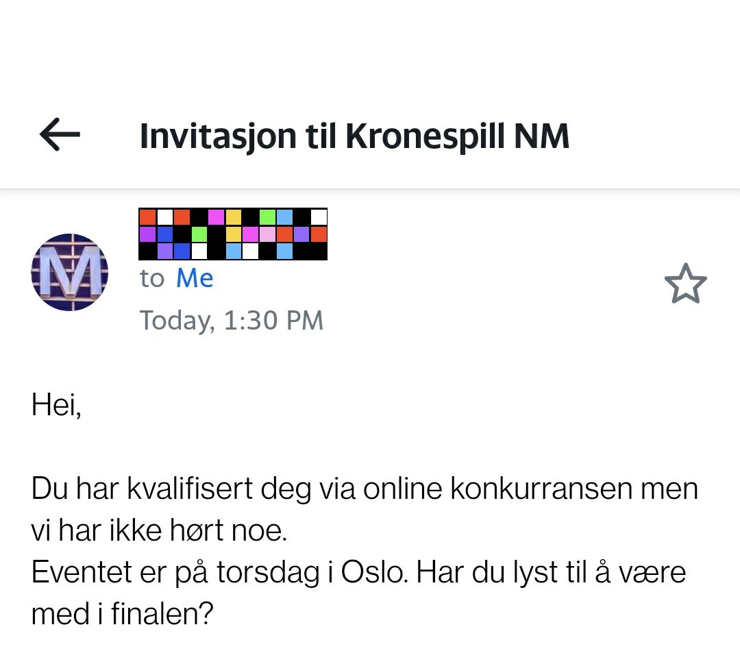 Synd jeg ikke har mulighet til å være i Oslo, men gøy at jeg kom meg videre. Takk til <a href="/Folkeriket/">Folkeriket🛡️🕷</a> for gøy insj og spill!