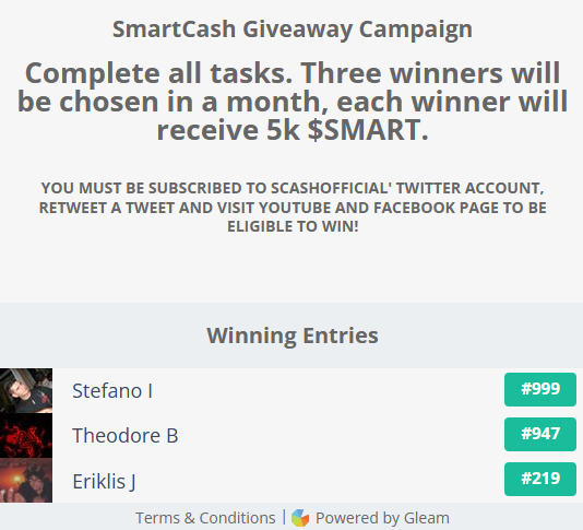 Congratulations to the winners of the #SmartCash #Giveaway campaign!

<a href="/StefanoIceCubeR/">StefanoIceCubeR</a>, <a href="/Theodor84312751/">PacificTheo</a> and <a href="/eriklis29/">Joan🇧🇷</a> each won 5k $SMART 🐝💰

Please send your $SMART address in DM 📩

#crypto #cryptocurrency #DeFi #contest #altcoins