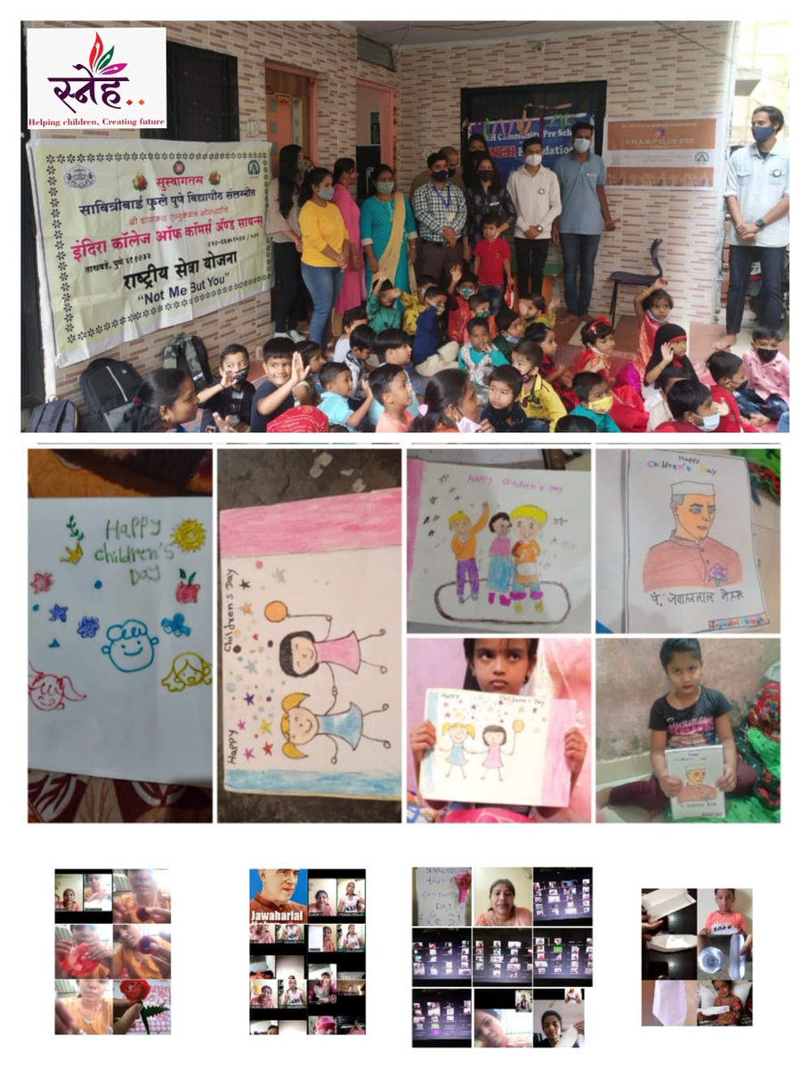 SNEHFoundation's tweet photo. On Nov'14 we celebrated Children's day at all SNEH Community Preschools. Our teachers shared information about Chacha Nehru followed by fun games and activities including making paper roses and Nehru cap.
#SNEHTeam #SNEHFoundation #childrensdaycelebration #ChildrenDay2021 https://t.co/suFGD3WDw0
