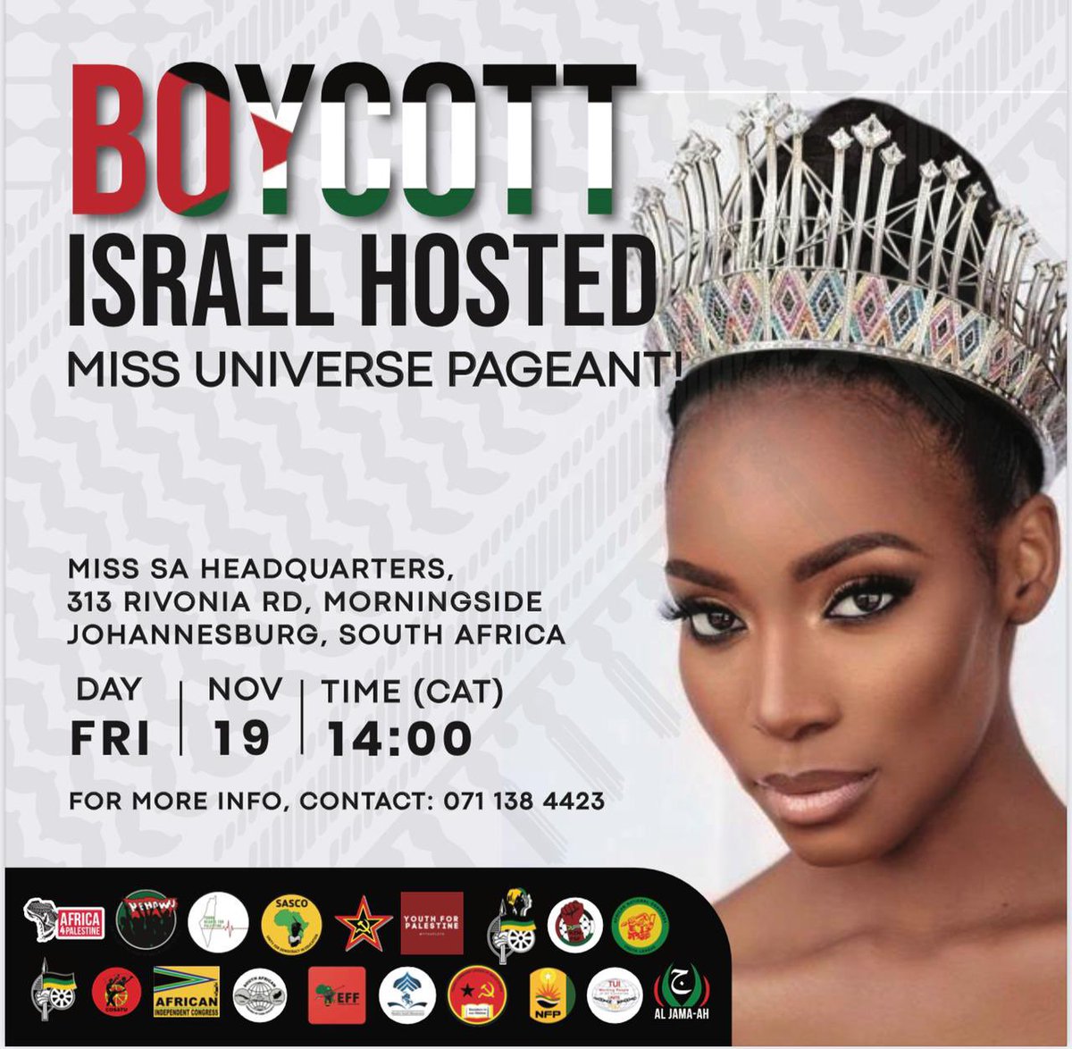 There’s going to be a peaceful protest this Friday so if you’re in Joburg, join in! #MissSA2021 #BoycottMissUniverse