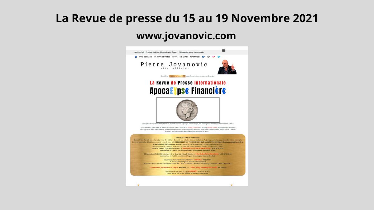 EdJardinLivres's tweet photo. Bonjour à tous,
Voici la revue de presse de @pierrejovanovic du 15 au 19 Novembre 2021 :
-https://t.co/mnMvYJxZcb
#plancheabillets
#bankofengland
#banques
#Tauxnégatifs
#Economie
#painjacquet
#bnp
#societegenerale
#banquepostale
#H2O
#CIA
#effetssecondaires https://t.co/OkmVAI7i5T
