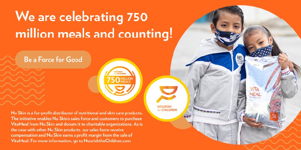 nuskin's tweet photo. 🥳 It's time to celebrate! With your heartfelt donations, the Nourish The Children initiative has donated 750 MILLION meals to malnourished kids around the world. Let's keep the momentum going and reach a billion!

#VitaMeal #NTC #NuSkinGives #NuSkin https://t.co/TUcoP06la3