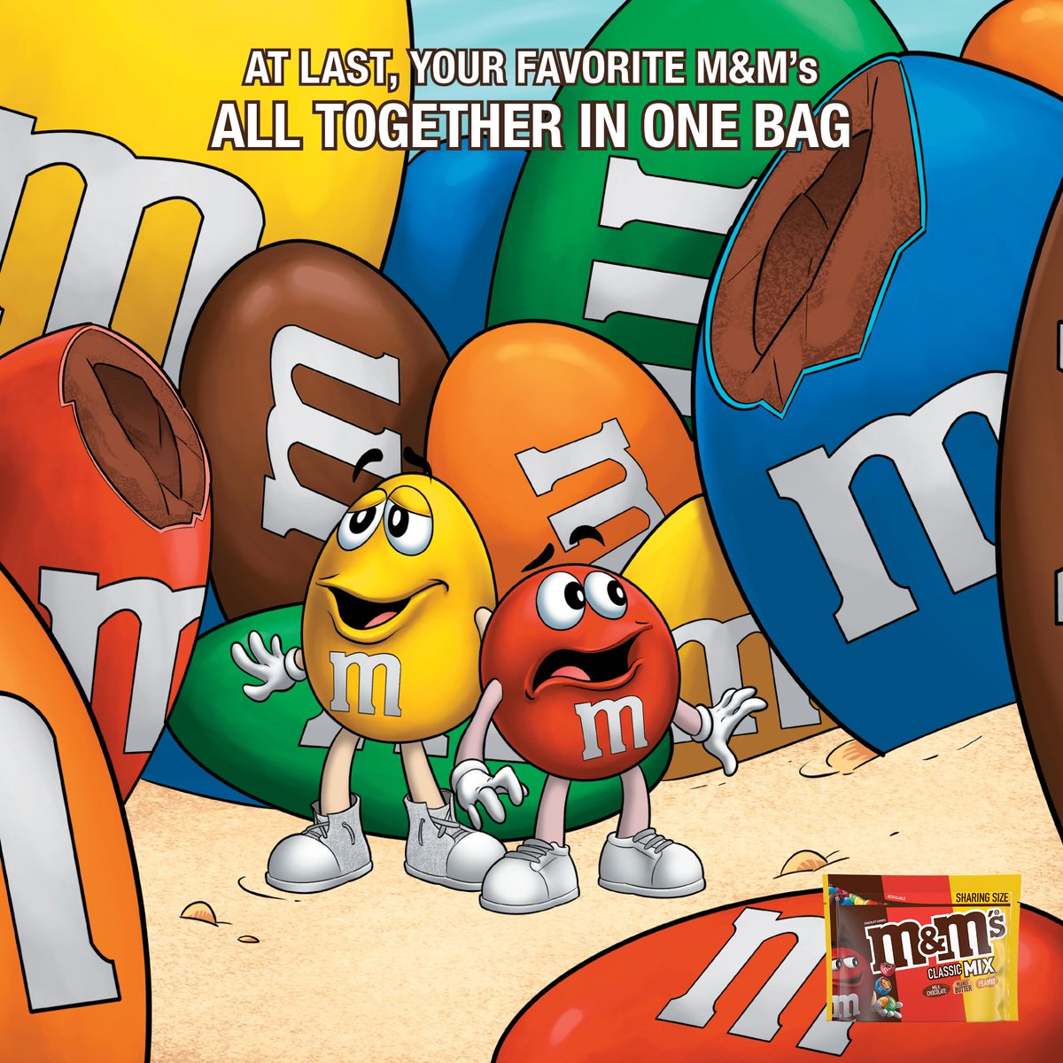 New M&M'S® MIX. At last, all together in one bag! For a limited