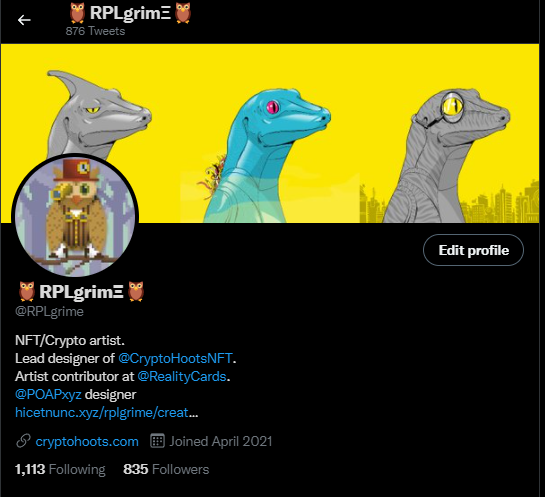 RPLgrime's tweet image. New banner featuring some of my @LizardLabNFT s!
Triple yellow roll.
Love the lizard art! 🦎

#NFTartists #NFTs #lizardlab