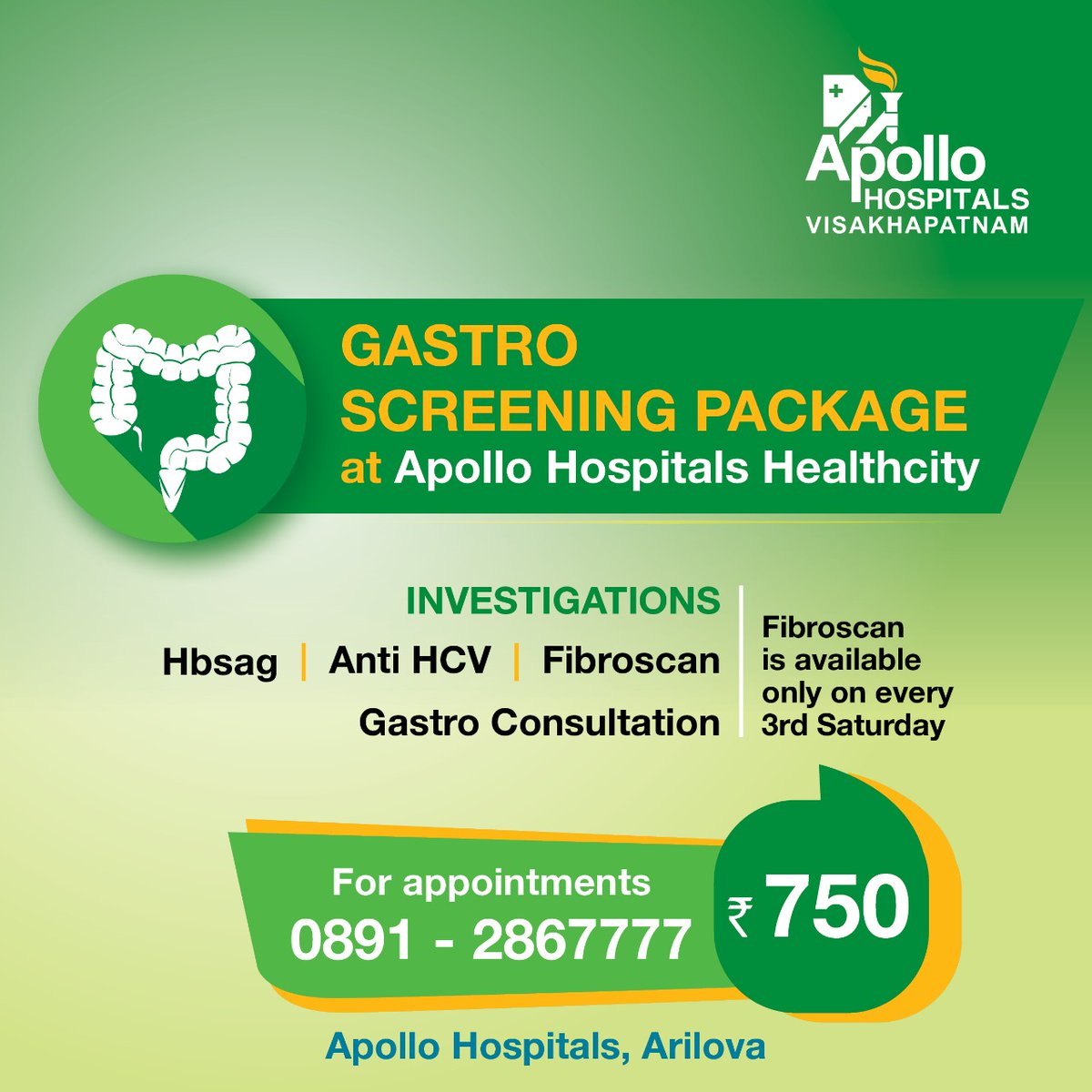 VizagApollo's tweet photo. Gastro screening packag at Apollo hospitals,Health city, Visakhapatnam to investigate  Hbsag,AntiHCV, Fibroscan price of 750/- only
#ApolloHospitals #healthcity #health #gastro 
Click here to know more:
https://t.co/wE0ecxkS1Z https://t.co/NABIwgRDGC