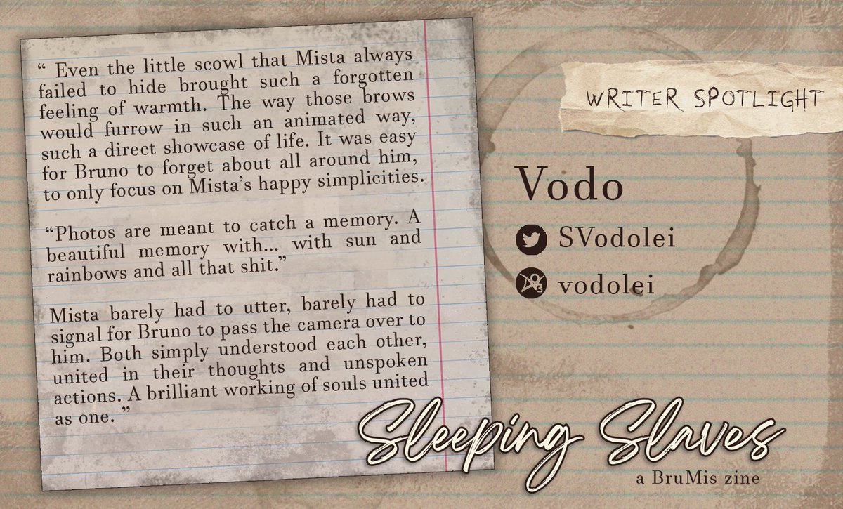 brumiszine's tweet photo. So obviously we've got great art here at Sleeping Slaves Zine, but did you know but we also have fantastic fic...? 

Today's preview is a snippet of the excellent @SVodolei's wonderful fic - we'll have even more words to share with you as the previews roll on! https://t.co/fHjSdiiXS5