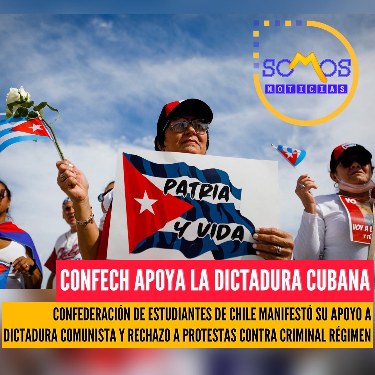 SomosNoticiasCL's tweet photo. La Confech @Confech apoyó mediante comunicado a la dictadura cubana y manifestó su rechazo a las protestas de #PatriaYVida que exigen fin del tiránico régimen comunista en la isla. https://t.co/Pu5mt4HMSZ
