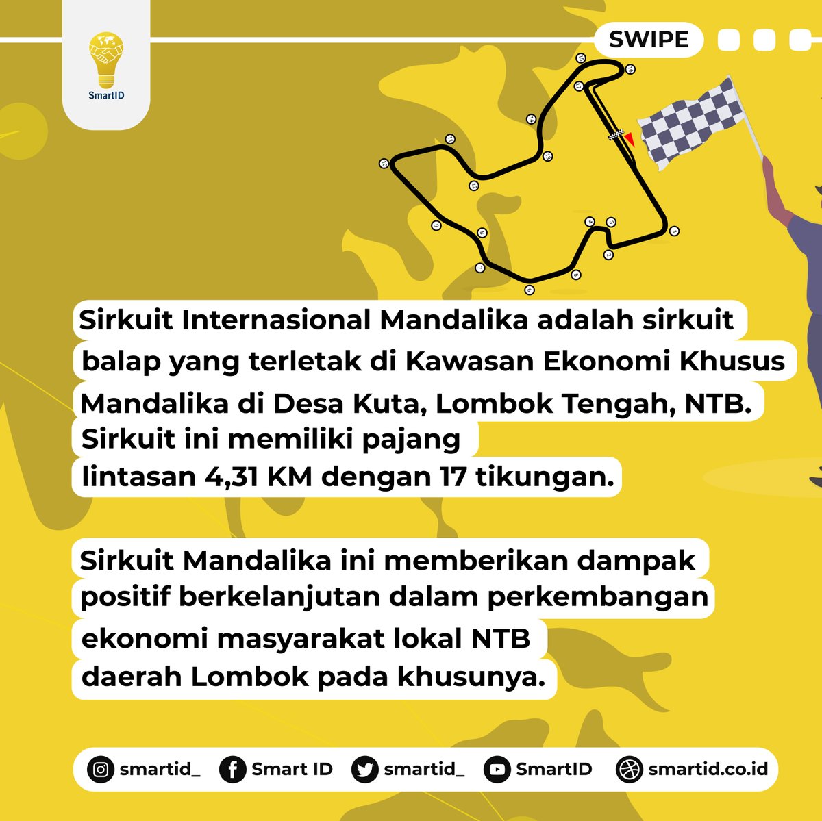 smartid_'s tweet photo. ini dia Sirkuit Mandalika namanya sirkuit ini memiliki dampak positif nantinya. Dapat meningkatkan ekonomi negara dan warga lokal . Dengan acuan prediksi BI (Bank Indonesia) bahwa sektor pariwisata, UMKM, transportasi dan pelaku usaha mikro akan naik pesat nantinya! https://t.co/nh0abbQBSw