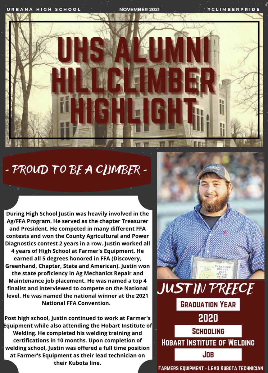 UrbanaHS_OH's tweet photo. Congratulations to this months Hillclimber Alumni Highlight, Justin Preece! The @UrbanaOHSchools community is so very proud of him and his accomplishments! @NateSever7 @thielc @UrbanaYES @ffa_urbana #GoClimbers🙌🏼 https://t.co/vs2URX7ma2