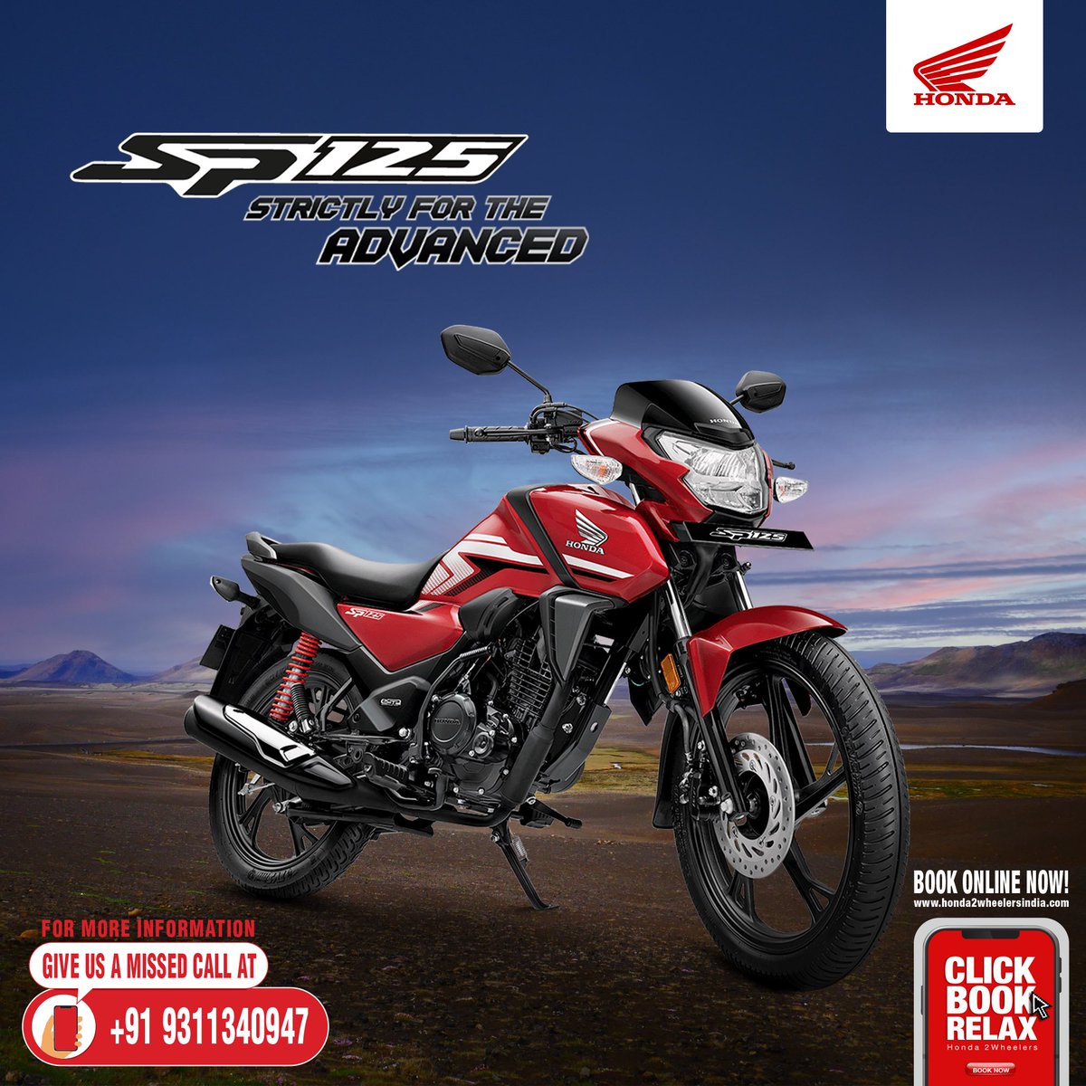 honda2wheelerin's tweet photo. Experience thrilling performance and advanced technology come together in the SP 125! Make a serious, attitude-packed style statement with a bike thatβs #StrictlyForTheAdvanced.
Know more: https://t.co/3nRiWtOxYp or give us a missed call on +919311340947. #Honda #SP125 https://t.co/Ld20Wd4QGf