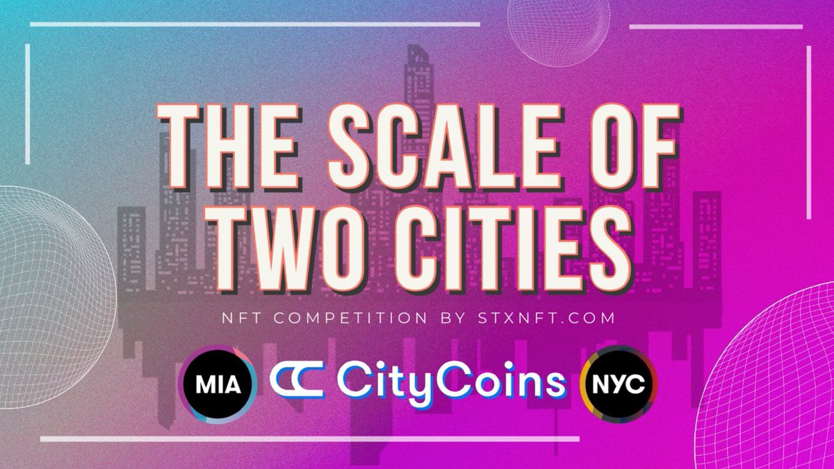 trygamma's tweet photo. We’re excited to announce our first NFT competition: The Scale of Two Cities!
 
Compete in a friendly proof-of-culture competition showcasing the scale and artistry of each of today’s @mineCityCoins cities. Winners will be awarded with STX, CityCoins, and eternal glory! 🧵 https://t.co/8IMe8y7EvY