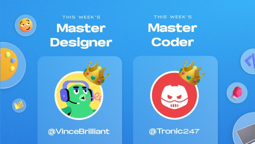 ByteSlashHQ's tweet photo. Folks! We present to you, The Master Designer 🧑‍🎨 &amp; The Master Coder 🥷 of the Week! 

Congratulations @BrilliantMsiza &amp; @rgedit0!

Thanks to all who participated in the weekend competitions. Didn't get the crown 👑? 

Well there's always a next time. Stay tuned till this weekend! https://t.co/j8DxLGiHvC