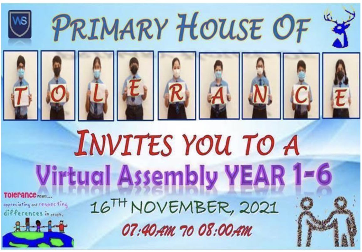 jyoti_paraddi's tweet photo. Primary House of Tolerance invites You to a Virtual Assembly to celebrate International Tolerance Day on 16th November,2021.@official_TWS @TwsVijaya @ChandaUpreti26 @Sarabjit2017 @MercyJacob18 @NeelofarSaleem #ToleranceDay #Peace https://t.co/TPqxu321RV