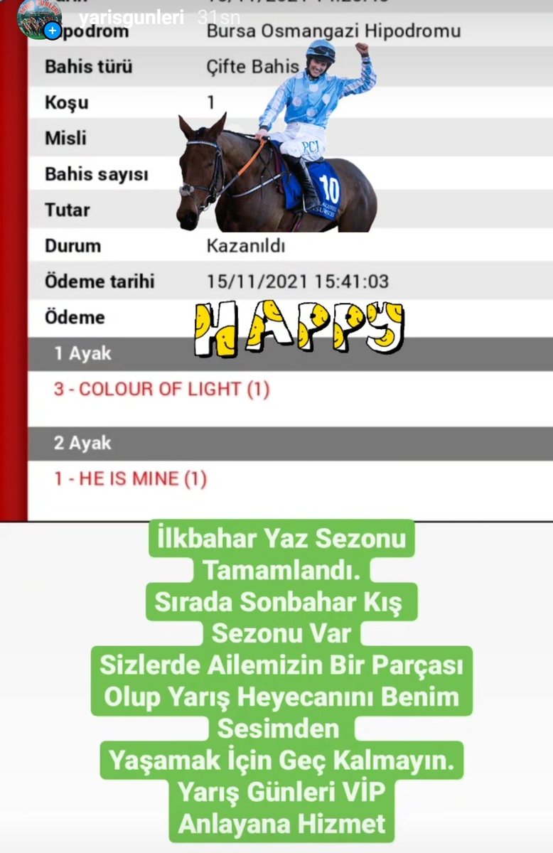 YarisGunleri's tweet photo. Anlayana Hizmet
Anlamayana Külfet
Sizlerde Ailenin Parçası Olmak İçin Geç Kalmayın.
Adana yarışlarında şanslı olabilecek bana en göre en şanslı isimleri öğrenmek içinde akşam 23.00te yapacağım canlı yayını unutmayın.
İyi haftalar
Yarış Günleri VİP

#bursa #pazartesi
#adana #salı https://t.co/8j0L7v3U4o
