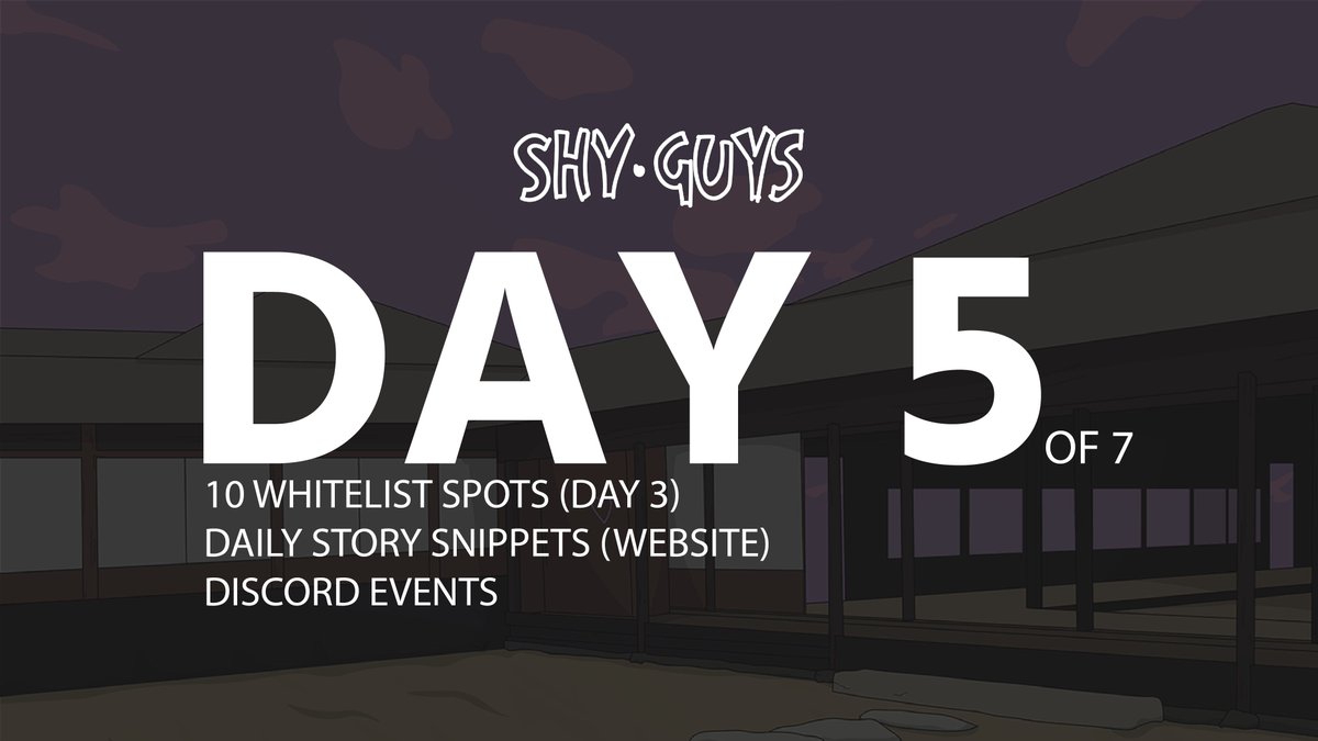 SHY GUY WEEK⚡️DAY 5/7

🟣🔵🟢 
10 Whitelist spots still for grab on DAY 3 Tweet until tomorrow at 7PM CET!

Sneakpeak today @ 7PM CET in our Discord!
+ current EVENT!

NEW STORY SNIPPET on our Website + Discord! (shyguysnft.com / discord.gg/dAUm6fTfRu) go check it out!