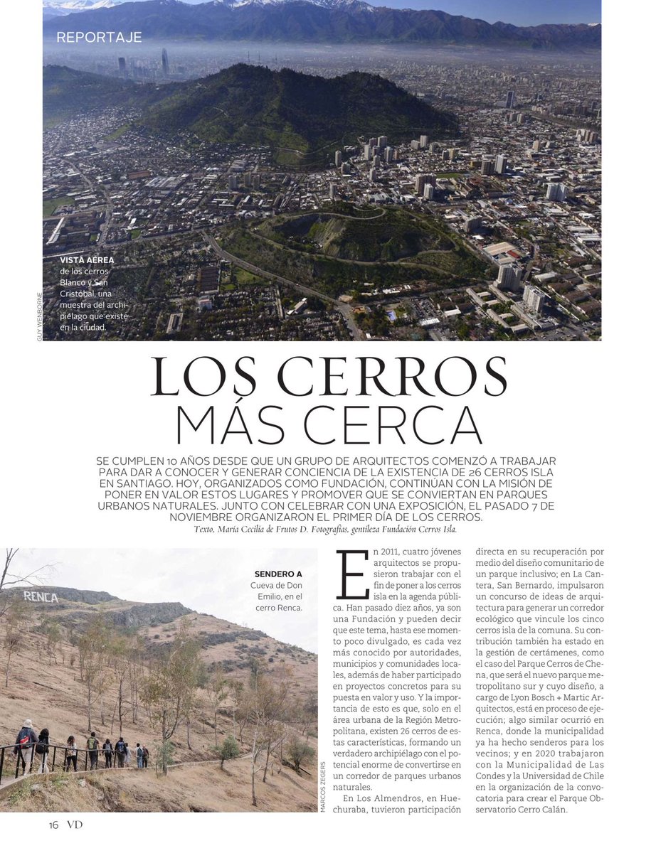 cndt_chile's tweet photo. #NotaInteresante A 10 años desde que un grupo de arquitectos/as comenzó a trabajar para generar conciencia de la existencia de 26 cerros isla en Santiago. Hoy, organizados como fundación, continúan dándole valor estos lugares y promueven que sean parques urbanos naturales. https://t.co/iljjBuIYbT