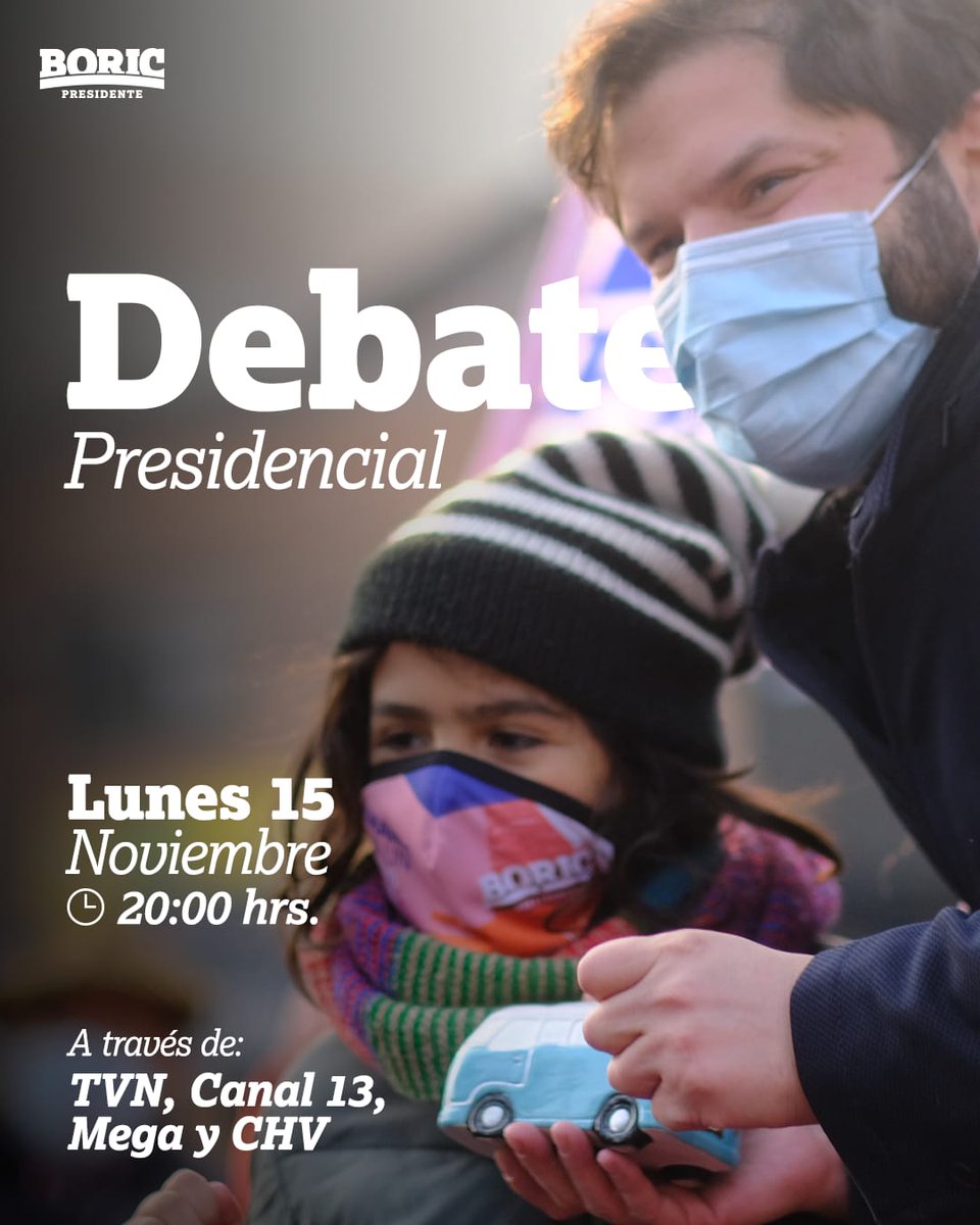 PCZonaSurRM's tweet photo. ⭕Debate Presidencial
Las y los invitamos a sintonizar el debate de los candidatos presidenciales. Sumate usando el #BoricPRESIDENTE

📅 Lunes 15 de noviembre 
📍A través señal abierta de canales de TV
🕗 20:00 hrs https://t.co/knuziopmmF