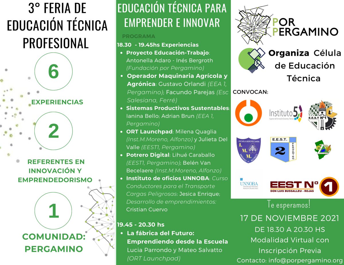 Fundación Por Pergamino (@ppergamino) on Twitter photo ¡Estás a tiempo de inscribirte!
3era Feria de Educación Técnica Profesional.
🔜17 NOV 18.30 a 20.30 hs.
Cierran el evento Lucia Parrondo y Mateo Salvatto de
<a href="/ORTLaunchpad/">ORT Launchpad</a> 👏✨
No te la pierdas 🔗 Inscribite us02web.zoom.us/meeting/regist… ¡Estás a tiempo de inscribirte!
3era Feria de Educación Técnica Profesional.
🔜17 NOV 18.30 a 20.30 hs.
Cierran el evento Lucia Parrondo y Mateo Salvatto de
<a href="/ORTLaunchpad/">ORT Launchpad</a> 👏✨
No te la pierdas 🔗 Inscribite us02web.zoom.us/meeting/regist…