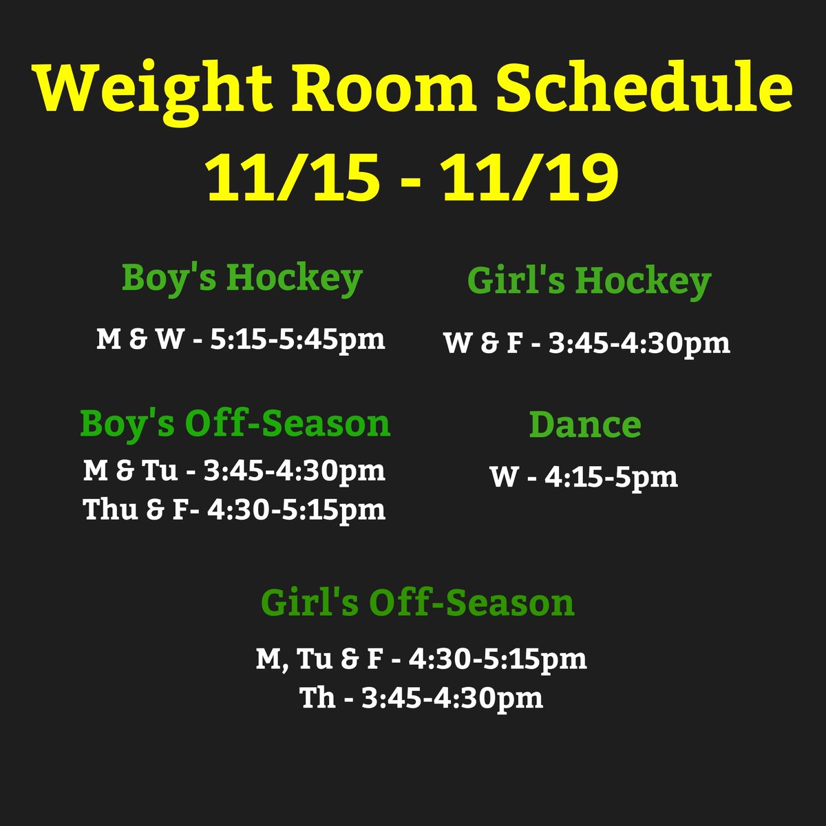 MayoSpartansPwr's tweet photo. This week's schedule!! Let's get it! #WAM #TheAgoge https://t.co/kM6j9x8I7d