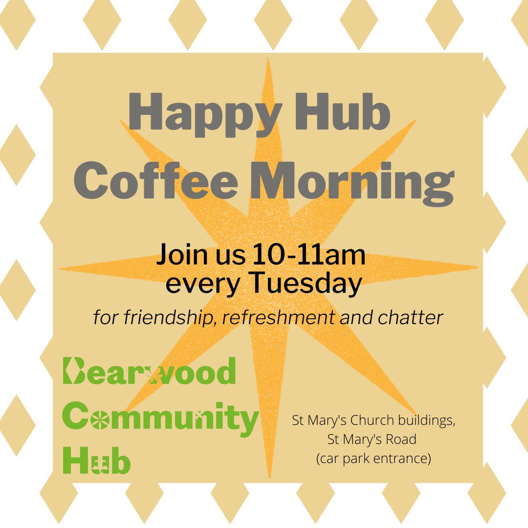 BearwoodHub's tweet photo. We're starting a Happy Hub Coffee Morning tomorrow (Tuesday), 10-11am.  Combined with the Listening Ear project.  Hosted by the lovely Fatma and Vildan - do pop in for a chat and a cuppa if you can ☕️ https://t.co/JNuWFRQPoa