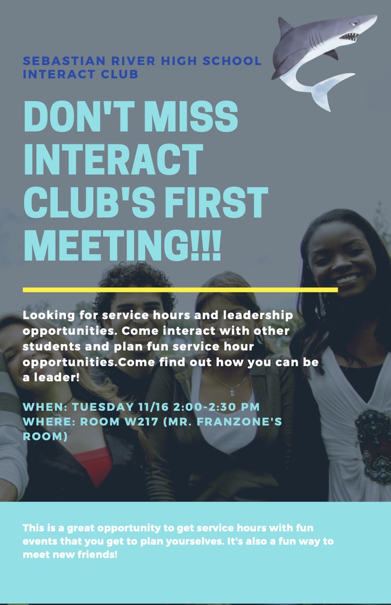 sharks_interact's tweet photo. Come check us out for a chance to win a free lunch!! Tuesday 11/16 in Room W217 at 2:00 pm!! @Mr_Franzone @AEmmons88 #srhs_sharks https://t.co/4kJnnz9AvD