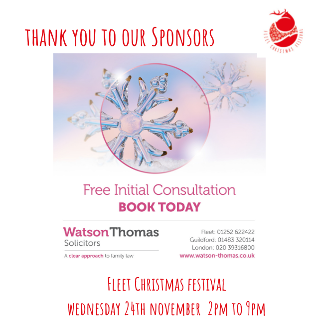 fleet_festival's tweet photo. Thank you to Watson Thomas for supporting this year's Christmas Festival, family law experts offering clients a clear way forward at a difficult time. Free initial consultation.
Thank you to our event sponsors - we couldn't put on this event without your generous support. https://t.co/BwvvQJfuOx