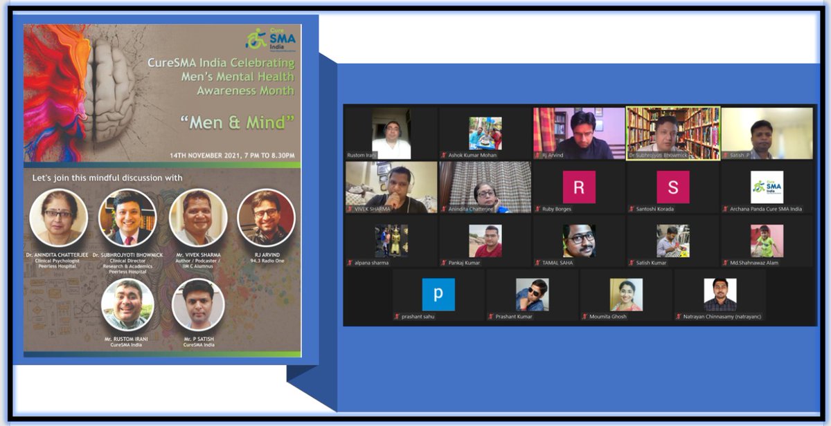 curesmaindia's tweet photo. It was a wonderful,vibrant and insightful discussion on Men's mental health.We are extremely thankful to expert panel Dr Anindita Chatterjee, @Dr_subhro, Mr Vivek Sharma &amp; RJ Arvind. This session was well hosted by @satisht24 &amp; Rustom of @curesmaindia #mensmentalhealth #LetsTalk https://t.co/hKFUyrwGHL