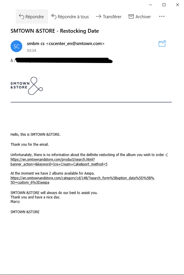 CompleteReVeluv's tweet photo. Repost: 
I asked SM about restocking Red Velvet old albums like they did for other groups in december 2019 and here's their answer: 

@SMTOWNandSTORE 
@SMTOWNGLOBAL https://t.co/ADPwYIPpnJ