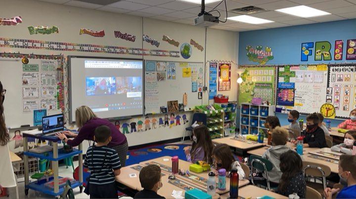 2nd grade students presenting to a classroom in France! Awesome experience. #soaringseahawks