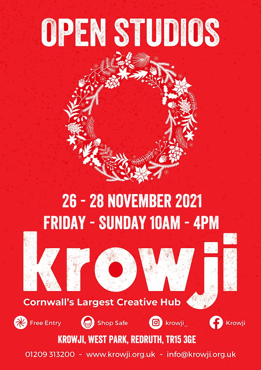 We are delighted to be hosting our annual #Christmas #OpenStudios with over 50 of our artists, makers and designers opening their doors to welcome you all. Shop for unique and handcrafted festive gifts, meet the artists and be inspired this Christmas. #krowji
