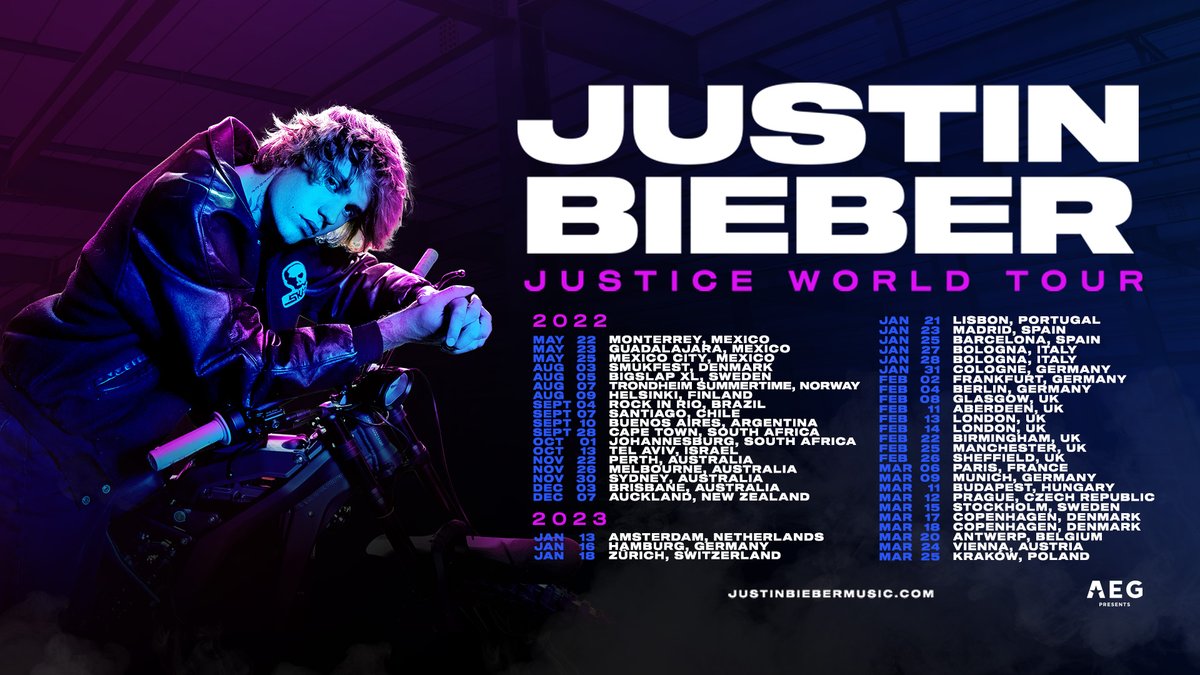 Global icon <a href="/justinbieber/">Justin Bieber</a> will be heading out on the Justice World Tour including UK shows in 2023!
<a href="/AmexUK/">American Express UK</a> Cardmembers get first access to tickets with the Amex presale which starts 10am tomorrow. The AEG Presents presale at 10am Thursday and general sale 10am Friday!