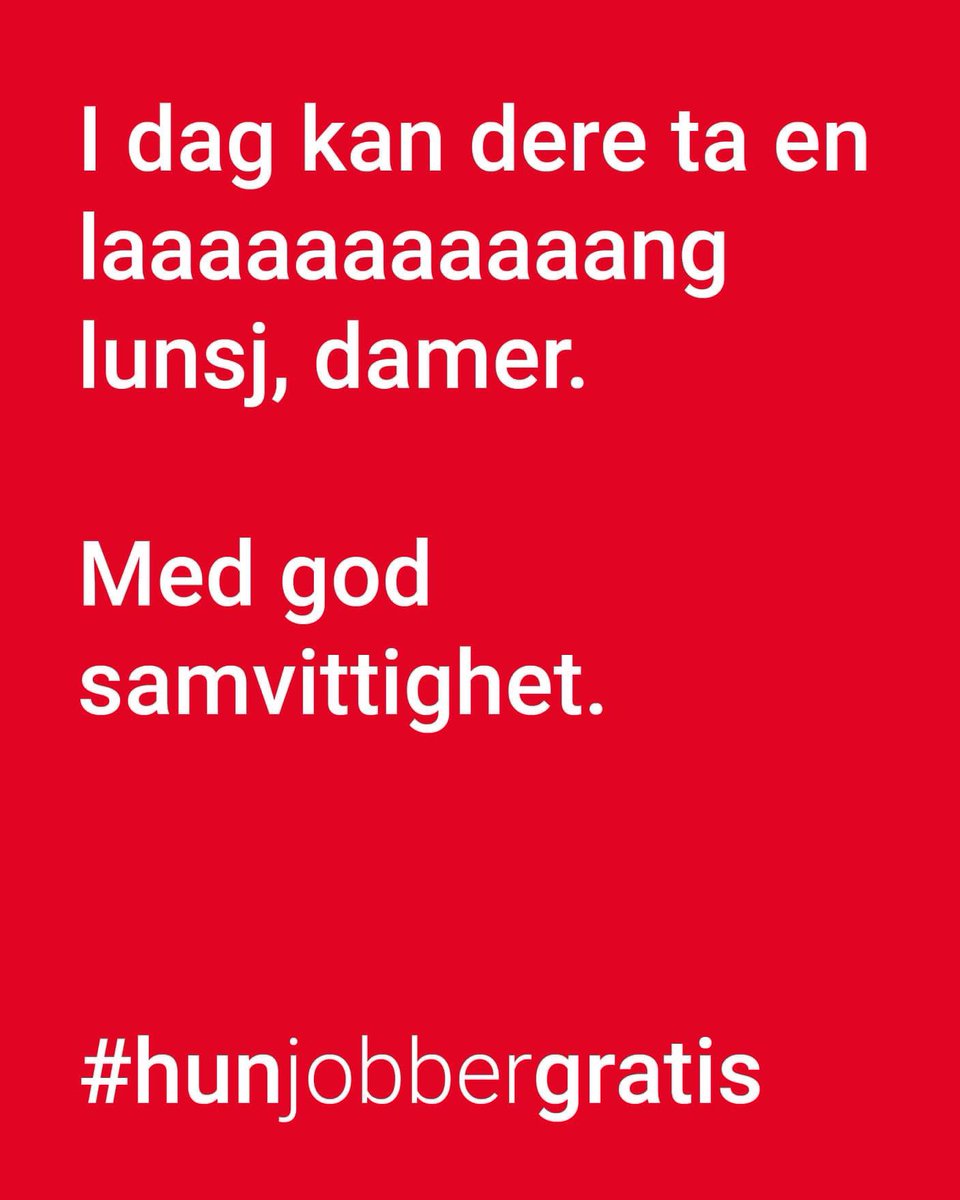 SidselFjelltun's tweet photo. Dro hjem tidlig i dag, jeg.
Kvinner tjener kun 87 og en halv krone per hundrelapp menn tjener. Det vil si at norske kvinner i teorien jobber gratis ut året fra i dag. Dette markeres i dag, 15. november, som Likelønnsdagen. #Hunjobbergratis https://t.co/VxxUSEcHRN
