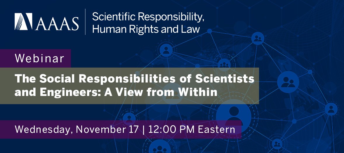 AAAS_SRJ's tweet photo. The social responsibilities of the scientific community is often a topic of discussion. To learn how scientists &amp; engineers view their roles in society, AAAS conducted a global survey. Join us on Nov 17 at 12:00 PM ET as we report on our findings. Register https://t.co/DlOgXMChHq https://t.co/FuryAN1BJd