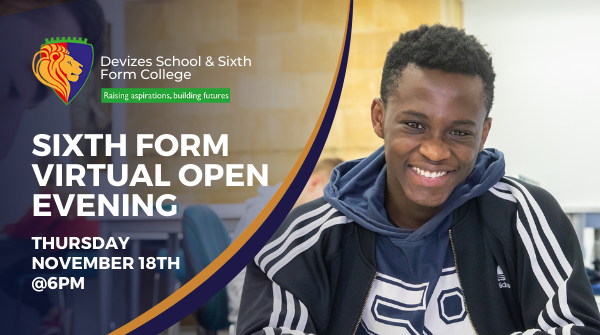 DevizesSchool's tweet photo. We can’t wait to welcome you to our virtual #OpenEvening this Thursday at 6pm. Our event is a great opportunity to experience life at Devizes #SixthForm, as well as meet our staff and see some of the wonderful work our students do.

Register your spot: https://t.co/KmGJywDg9u https://t.co/2nSjj69tcp