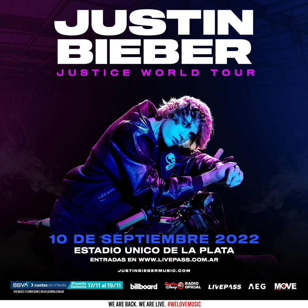 moveconcertsarg's tweet photo. 🔥  ¡Justin Bieber regresa a Argentina! 

📆 10 de septiembre de 2022 en el Estadio Único de La Plata
💳 3 cuotas sin interés y preventa para clientes @bbva a partir del del 17/11 a las 12 del mediodía.
Venta General a partir del 19 de noviembre a las 12 del mediodía https://t.co/2kkci50Jyq