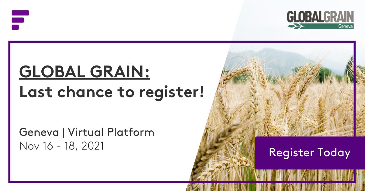Last chance to register for this year's #GlobalGrain!
Network with industry giants and top decision-makers, get access to content and presentations that spark debate, and get the latest short-term forecasts, prices and news. Register: fmrkts.com/3D0pOTZ

#FastmarketsGGG