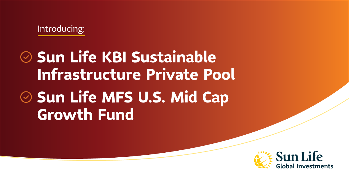 Consider for your Clients two exciting opportunities launching from <a href="/SLGI_Canada/">Sun Life Global Inv.</a> today:
• Sun Life KBI Sustainable Infrastructure Private Pool ow.ly/XhoN50GNGMC
• Sun Life MFS U.S. Mid Cap Growth Fund ow.ly/iPBq50GNGMA
Read our press release: ow.ly/69hH50GNGMB