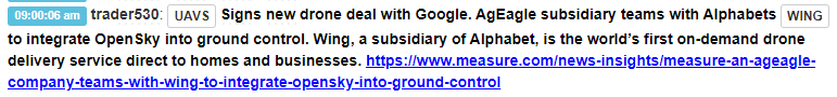 OddStockTrader's tweet photo. $UAVS + $GOOGL https://t.co/HWUGstmO06