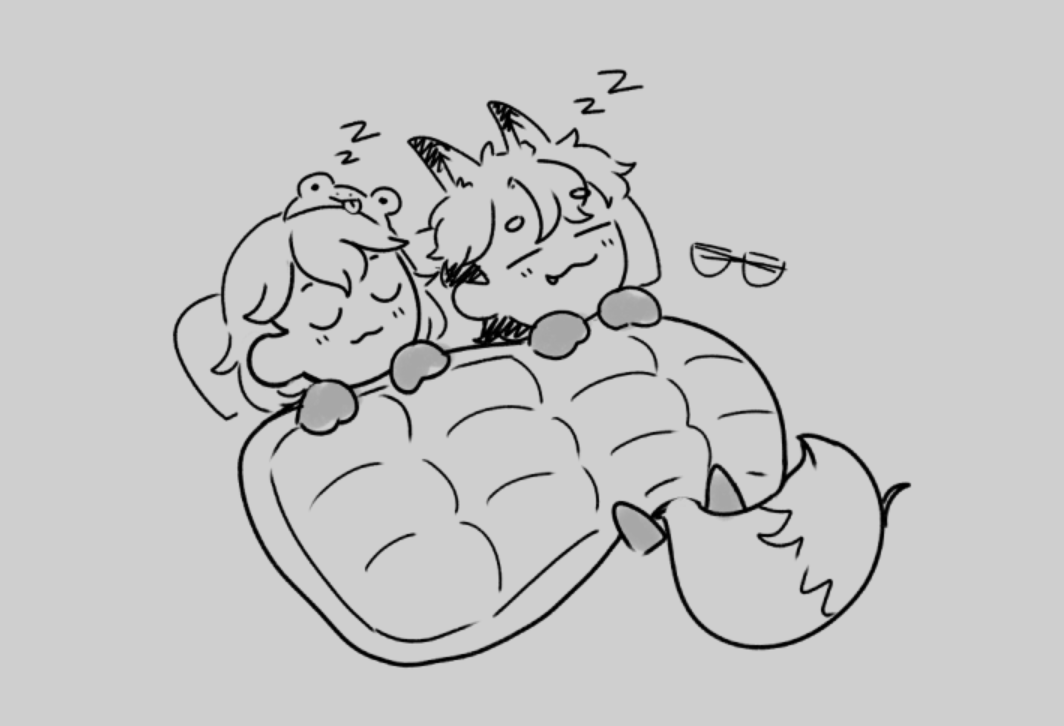 @siksik_EN frog and fox very comfy.... 😊 