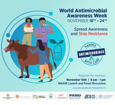 #Today 

<a href="/FAOCaribbean/">FAO in the Caribbean</a> #Jamaica joins <a href="/PAHOCaribbean/">PAHO-WHO Caribbean</a> <a href="/moafjm/">Min. of Agriculture, Fisheries & Mining, Jamaica</a> <a href="/mohw/">MOHW</a> @MIIC_Jamaica <a href="/IICAnews/">IICA</a> <a href="/OIEAnimalHealth/">OIEAnimalHealth</a> in launching World Antimicrobials Awareness Week (WAAW) celebrations!

🗓️November 15, 2021

⏰9:30 a.m.

📍Register for an event &amp; get more info ➡️paho.org/en/events/even…
