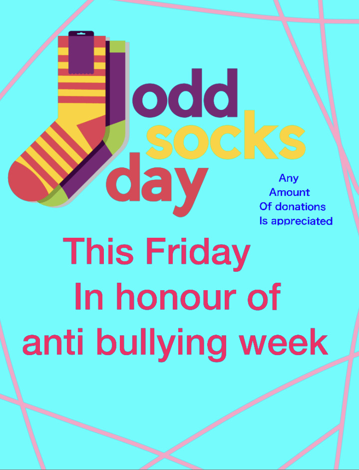 Odd Socks day - Friday 19th Nov. Support your odd socks with your school uniform to support Anti Bullying weeks. Any donations welcome. <a href="/ShawlandsAcad/">Shawlands Academy</a> #OneKindWord #teamshawlands
