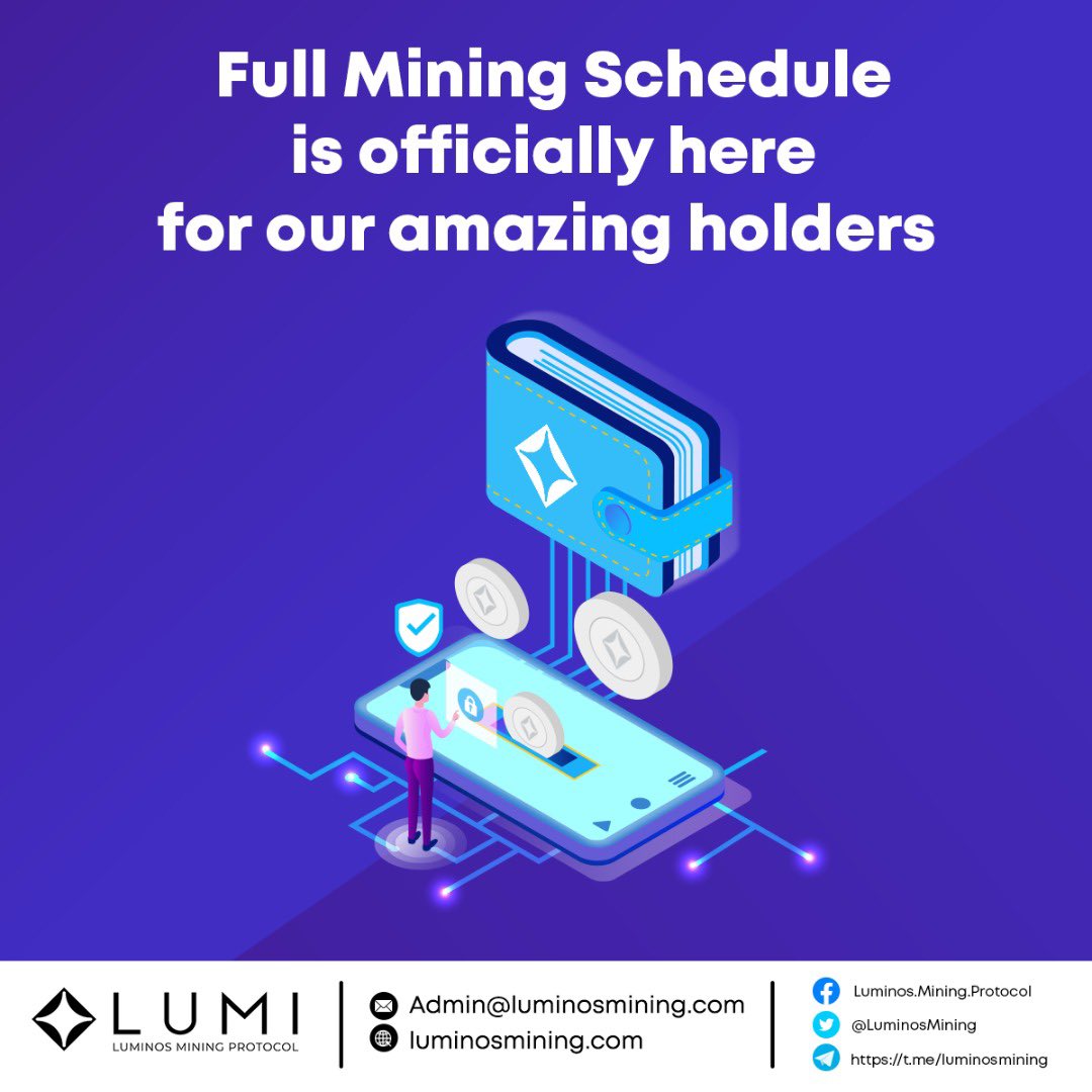 Dear our amazing holders who always stay and support our $LUMI

Our Full Mining Schedule is officially here for you dear members🥰⛏🦾

All the information is transparent and it is such our pleasure to always have you all supporting us all these time 💜💜⬇️😘
#ToTheMoon #lumicoin